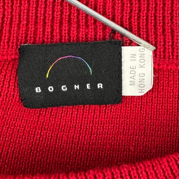 VTG Bogner Red Wool Blend Embroidered Crest Crown Deer Ski Sweater Size Large - Picture 8 of 13